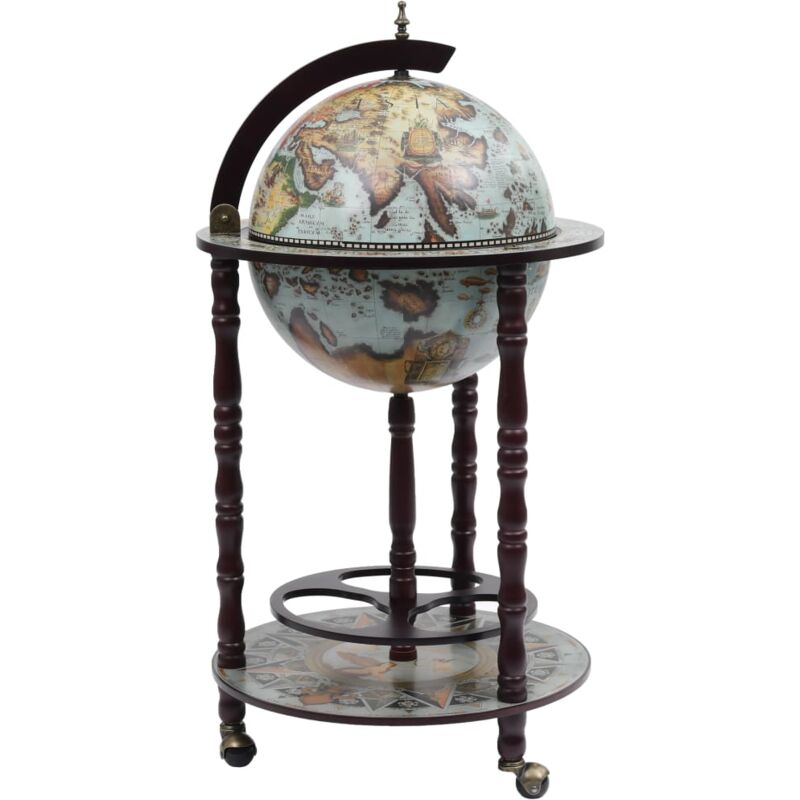 foto del prodotto vidaxl minibar a forma di globo con supporto in legno di eucalipto blu