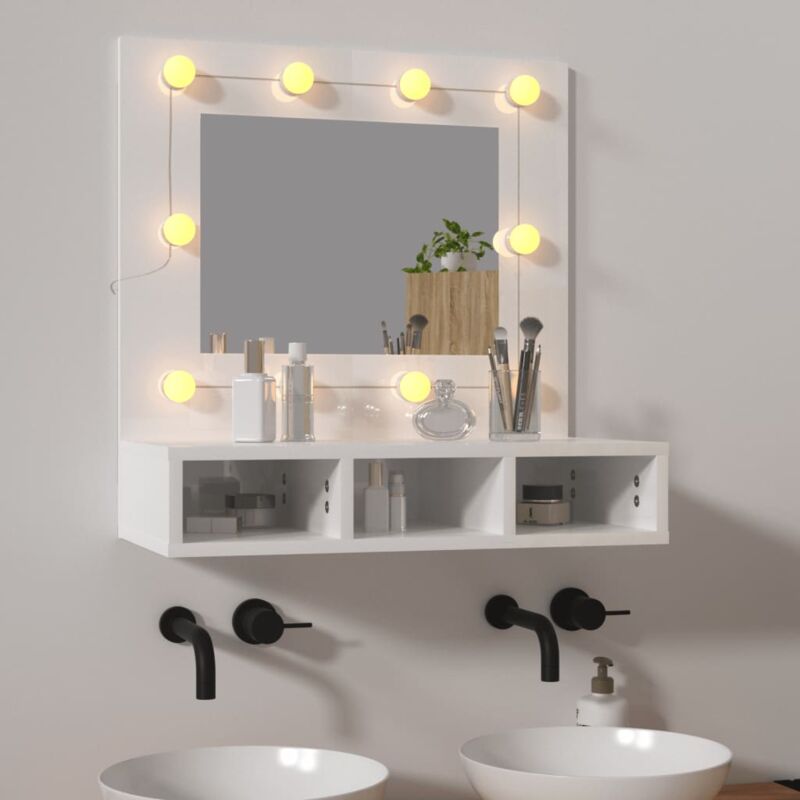 foto del prodotto vidaxl mobile a specchio con led con 3 scomparti aperti vari colori disponibili colore bianco lucido
