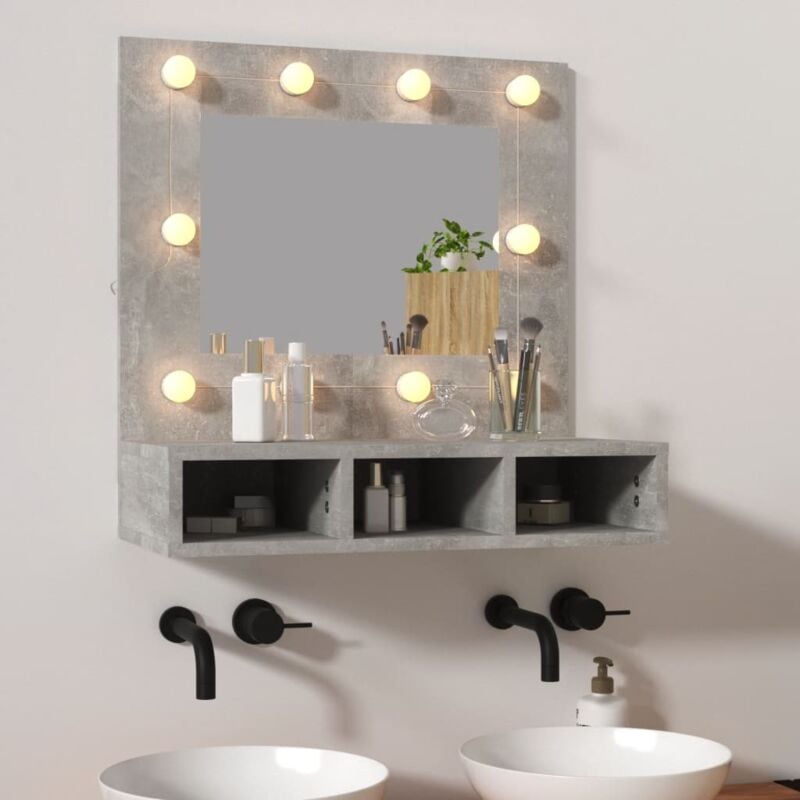 foto del prodotto vidaxl mobile a specchio con led con 3 scomparti aperti vari colori disponibili colore cemento