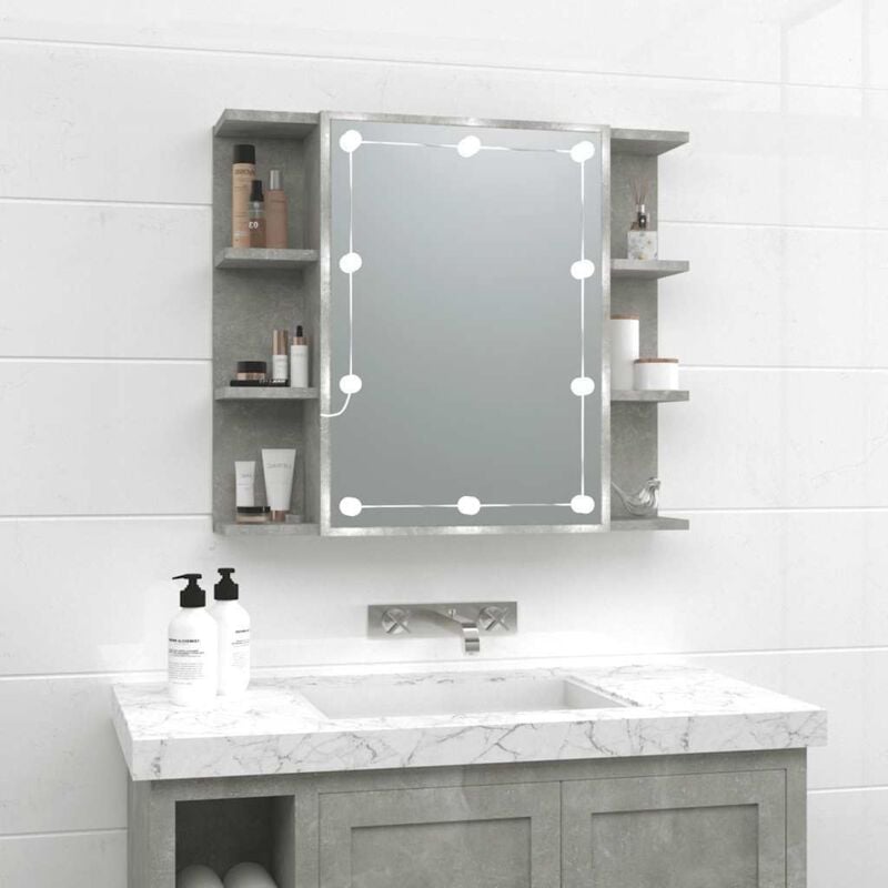 foto del prodotto vidaxl - mobile a specchio con led grigio cemento 70x16,5x60 cm