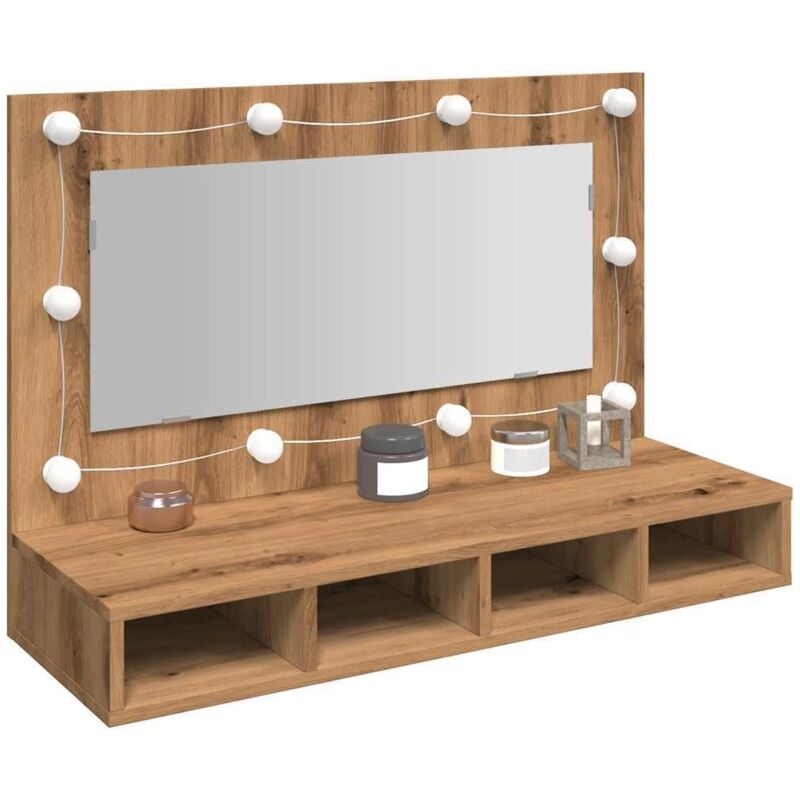 foto del prodotto vidaxl mobile a specchio con led rovere artigianale 90x31,5x62 cm