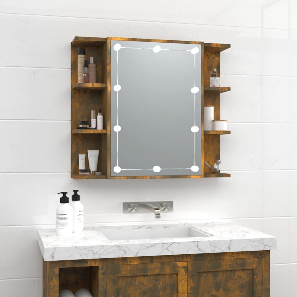 foto del prodotto vidaxl mobile a specchio con led rovere fumo 70x16,5x60 cm 304672