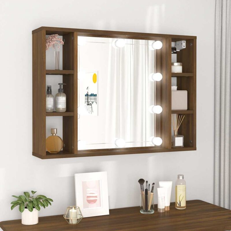 foto del prodotto vidaxl mobile a specchio con led rovere marrone 76x15x55 cm