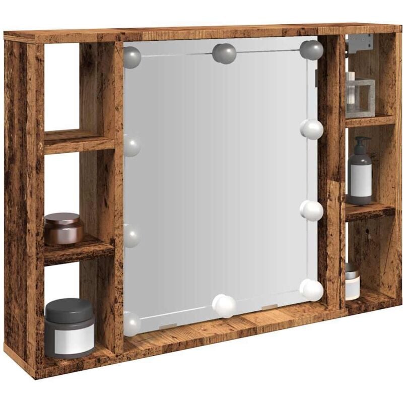 foto del prodotto vidaxl mobile a specchio led legno antico 76x15x55 cm multistrato