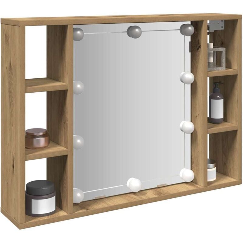 foto del prodotto vidaxl - mobile a specchio led rovere artigianale 76x15x55cm multistrato