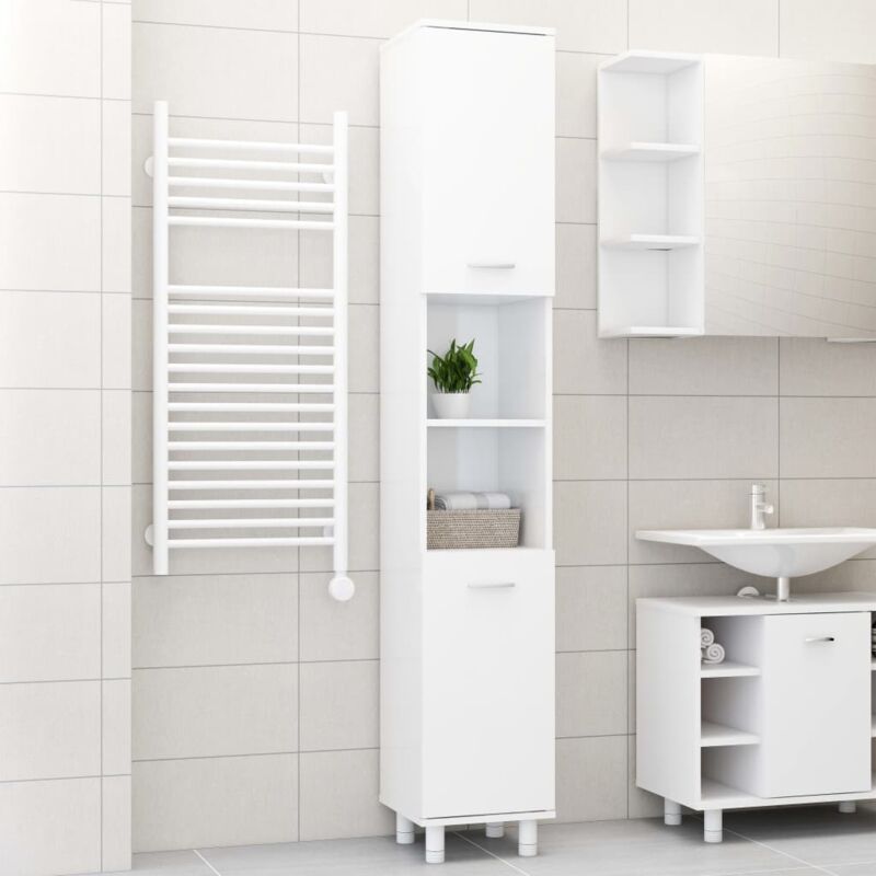 foto del prodotto vidaxl mobile alto da bagno elegante dotato di 2 scomparti aperti e 2 ante vari colori colore bianco lucido