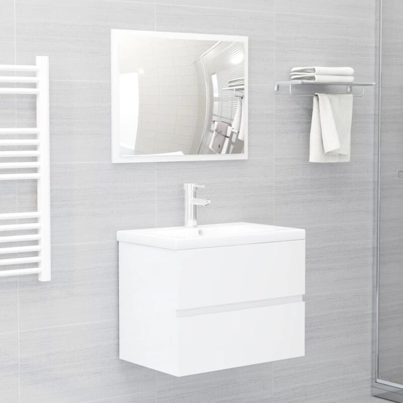 foto del prodotto vidaxl mobile bagno con lavabo integrato dotato di cassetto e specchio vari colori colore bianco lucido