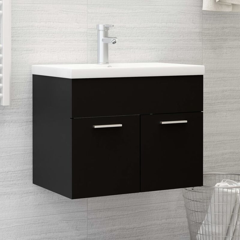 foto del prodotto vidaxl mobile bagno con lavabo integrato nero in truciolato 772050