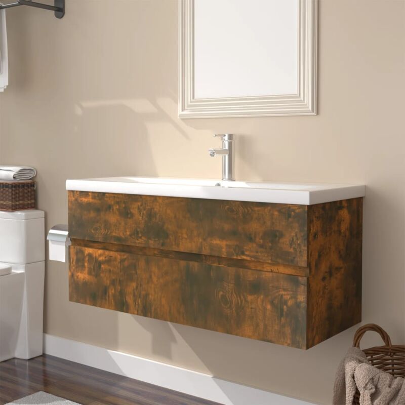 foto del prodotto vidaxl mobile bagno con lavabo integrato rovere fumo legno multistrato