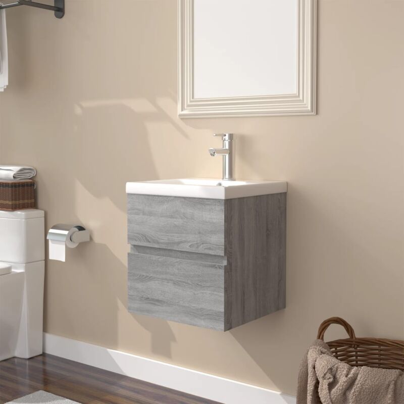 foto del prodotto vidaxl mobile bagno e lavabo integrato grigio sonoma legno multistrato