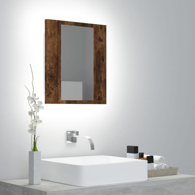 foto del prodotto vidaxl mobile bagno specchio led rovere fumo 40x12x45cm multistrato