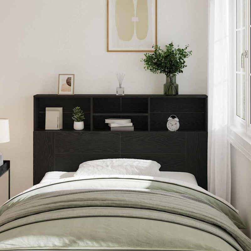 foto del prodotto vidaxl mobile con testiera rovere nero, 140 x 19 x 103,5 cm, in legno ingegnerizzato.