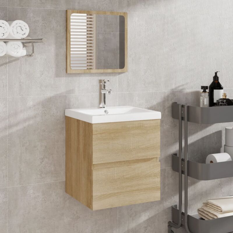 foto del prodotto vidaxl mobile da bagno con lavabo e specchio rovere sonoma