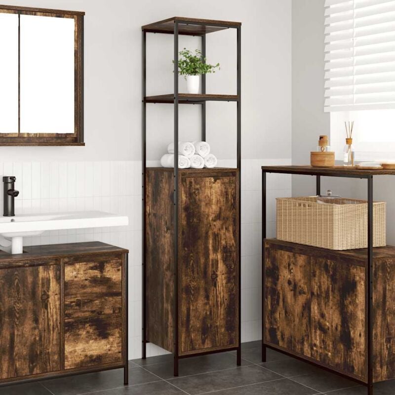 foto del prodotto vidaxl mobile da bagno con ripiani rovere fumo 36x35x165 cm