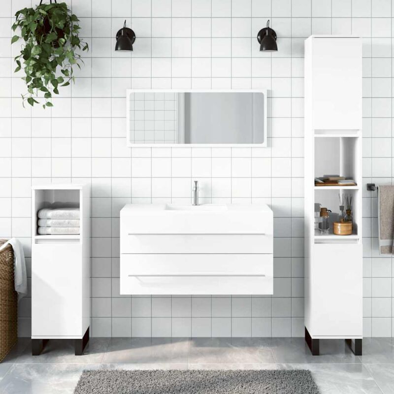 foto del prodotto vidaxl mobile da bagno con specchio bianco lucido in legno multistrato