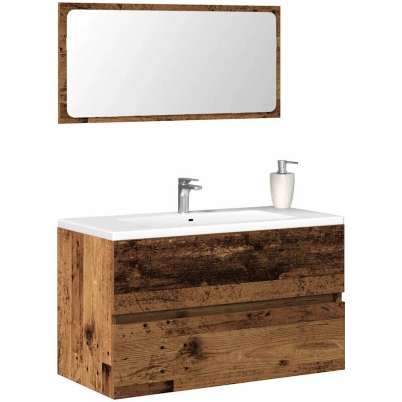 foto del prodotto vidaxl mobile da bagno con specchio in legno antico legno multistrato
