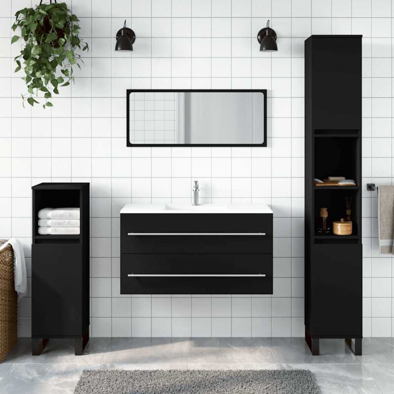 foto del prodotto vidaxl mobile da bagno con specchio nero in legno multistrato