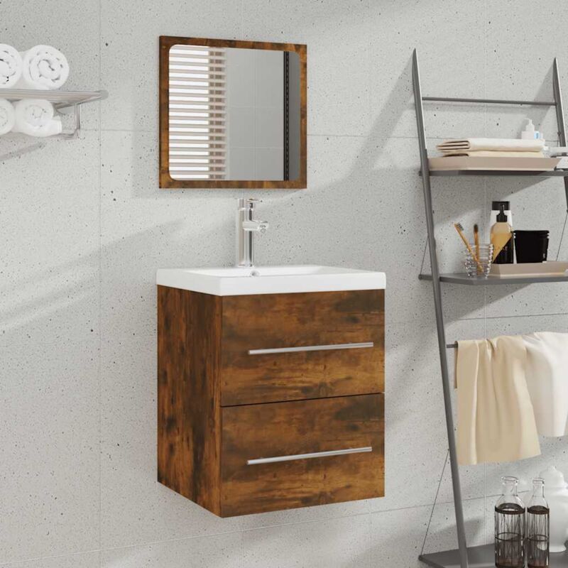 foto del prodotto vidaxl mobile da bagno con specchio rovere fumo 41x38,5x48 cm
