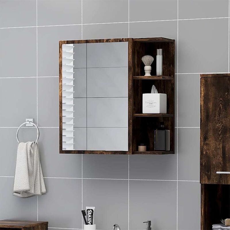foto del prodotto vidaxl mobile da bagno con specchio rovere fumo 62,5x20,5x64 cm legno