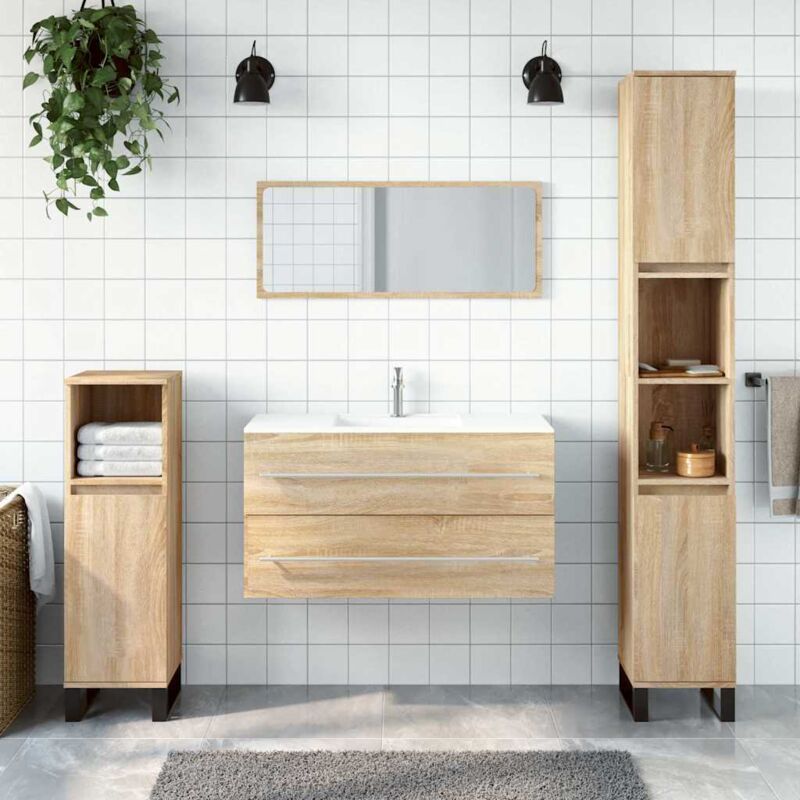 foto del prodotto vidaxl mobile da bagno con specchio rovere sonoma in legno multistrato