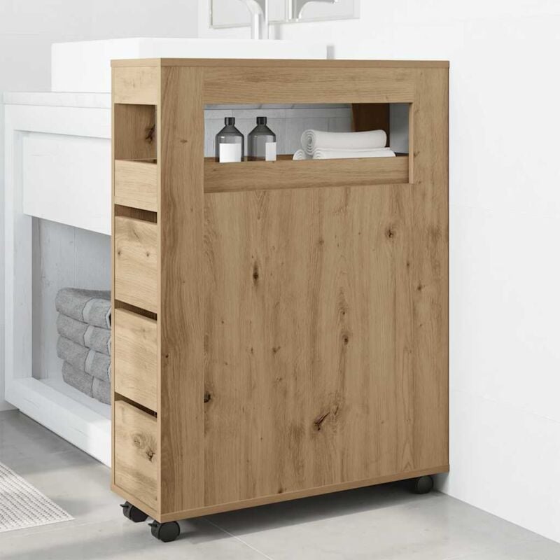 foto del prodotto vidaxl mobile da bagno stretto con ruote rovere artigianale truciolato