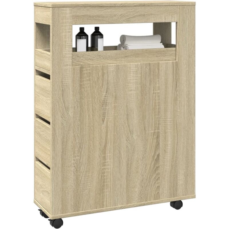 foto del prodotto vidaxl mobile da bagno stretto con ruote rovere sonoma in truciolato