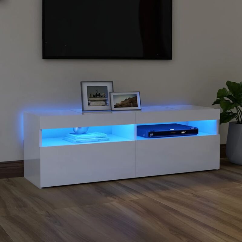 foto del prodotto vidaxl mobile da tv elegante con luci led e cassetto 120x35x40 cm vari colori colore bianco lucido