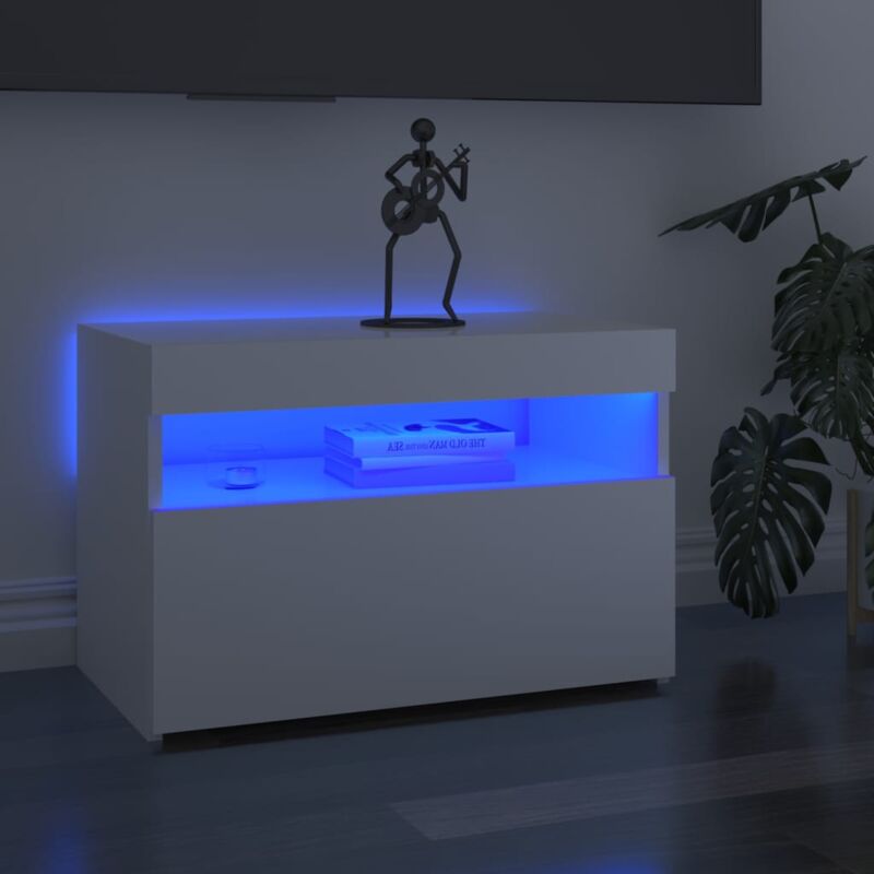 foto del prodotto vidaxl mobile ideale per tv con luci a led e cassetto 60x35x40cm vari colori colore bianco lucido