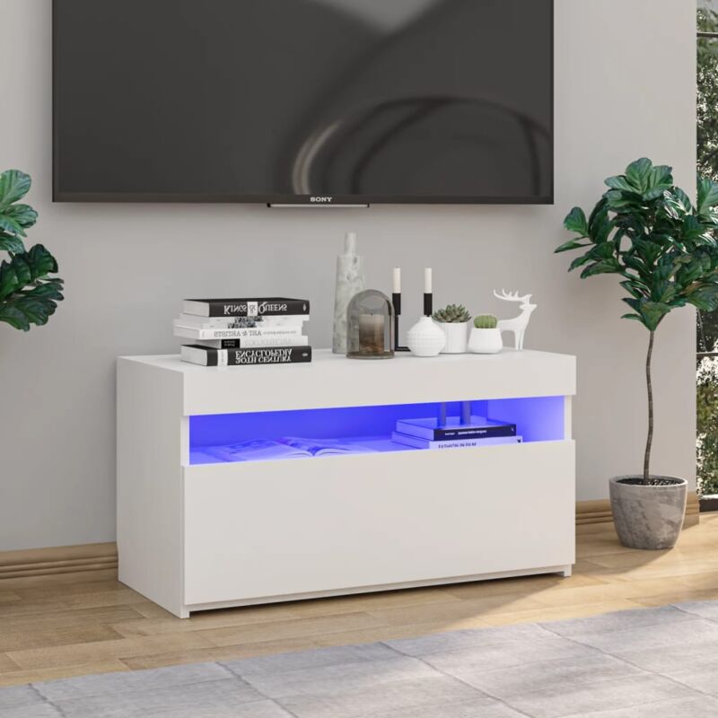 foto del prodotto vidaxl mobile ideale per tv con luci a led e cassetto 75x35x40cm vari colori colore bianco