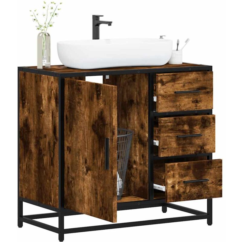foto del prodotto vidaxl mobile lavabo bagno rovere fumo 65x33x60 cm legno multistrato