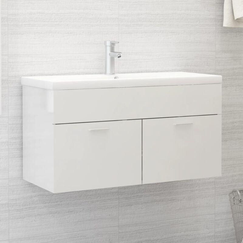 foto del prodotto vidaxl mobile lavabo bianco lucido 90x38,5x46 cm in legno multistrato