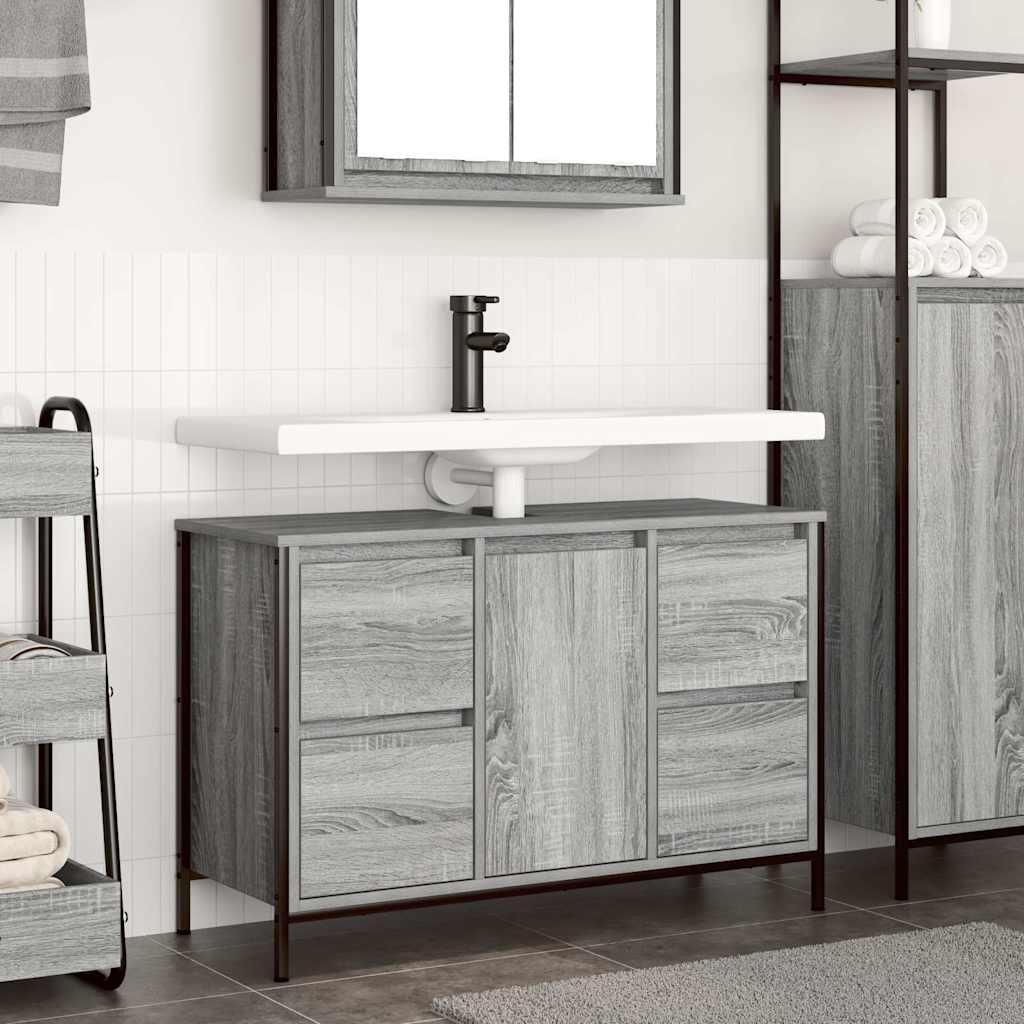 foto del prodotto vidaxl mobile lavabo con cassetti grigio sonoma 90x34,5x60 cm