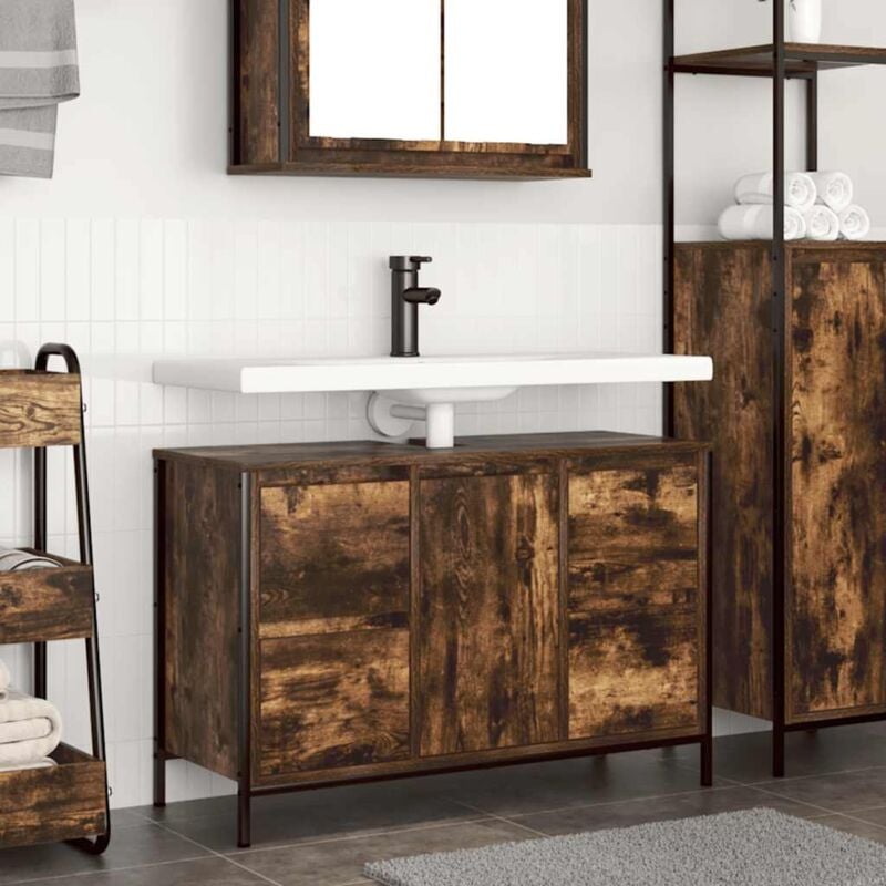 foto del prodotto vidaxl mobile lavabo con cassetti rovere fumo 90x34,5x60 cm