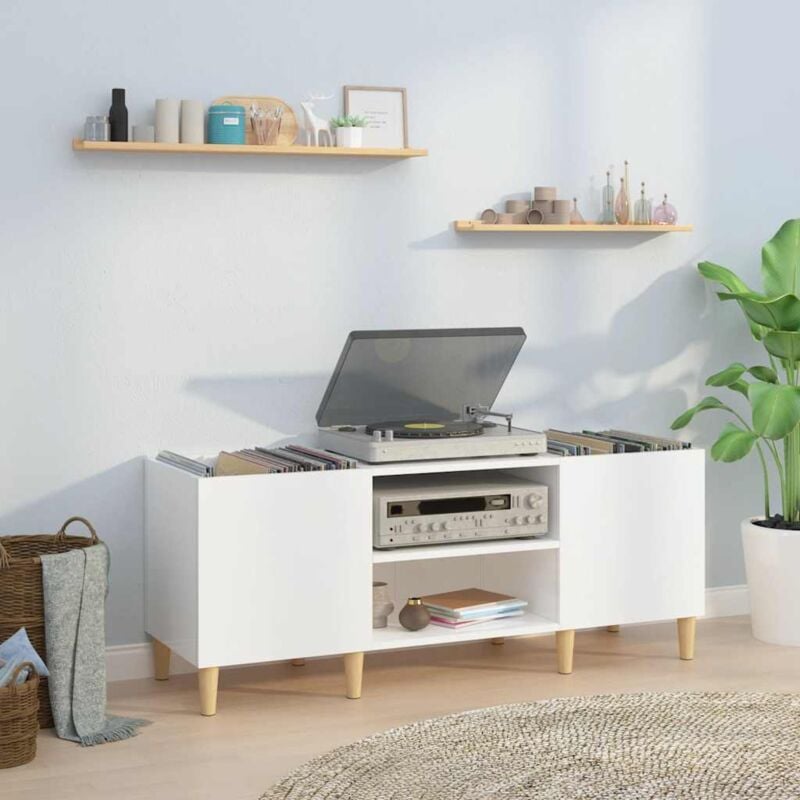 foto del prodotto vidaxl mobile porta dischi bianco lucido 121x38x48cm legno multistrato