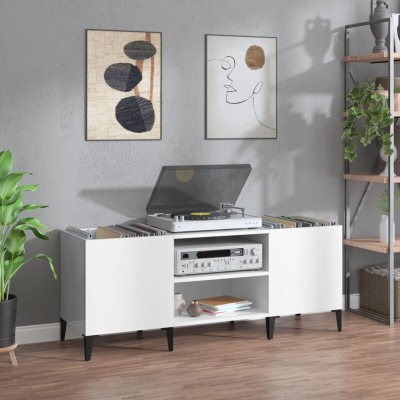 foto del prodotto vidaxl mobile porta dischi bianco lucido 121x38x48cm legno multistrato