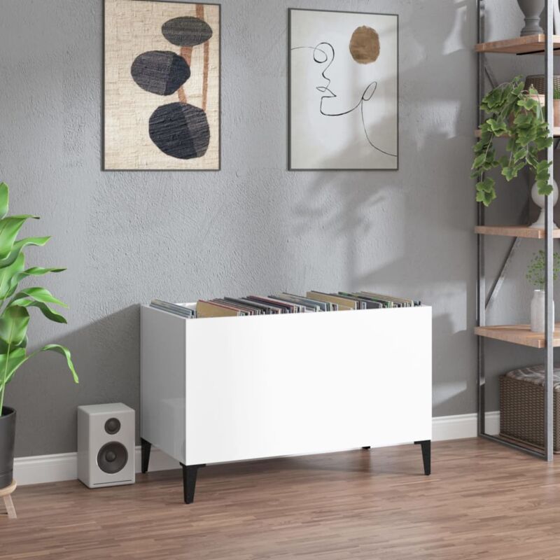 foto del prodotto vidaxl mobile porta dischi bianco lucido 74,5x38x48 legno multistrato