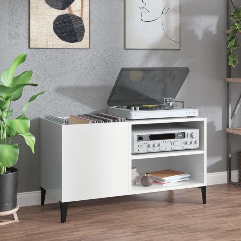 foto del prodotto vidaxl mobile porta dischi bianco lucido 84,5x38x48 legno multistrato