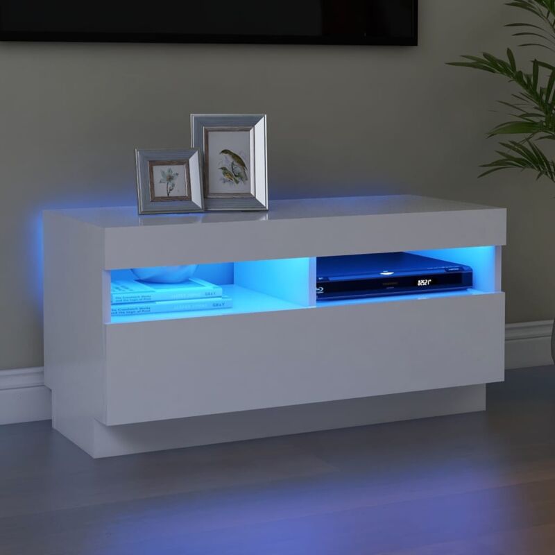foto del prodotto vidaxl mobile porta tv a luci led 80x35x40 cm con cassetto e scomparti vari colori colore bianco