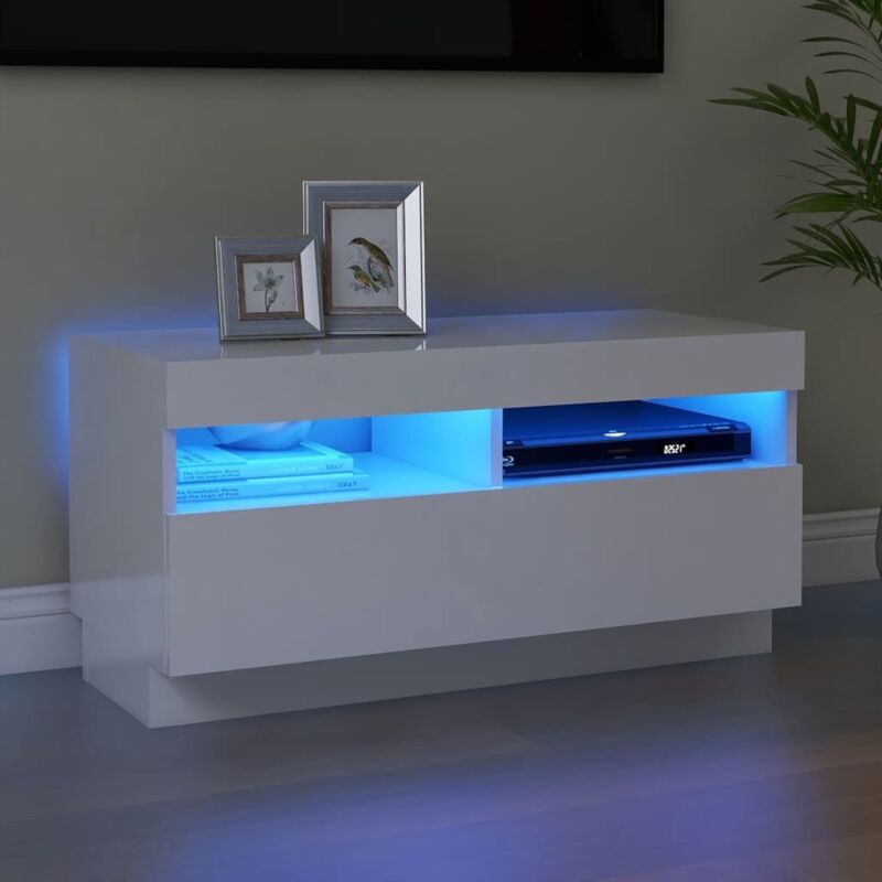 foto del prodotto vidaxl mobile porta tv a luci led 80x35x40 cm con cassetto e scomparti vari colori colore bianco lucido