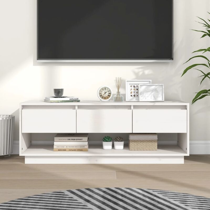 foto del prodotto vidaxl mobile porta tv bianco 110,5x34x40 cm in legno massello di pino