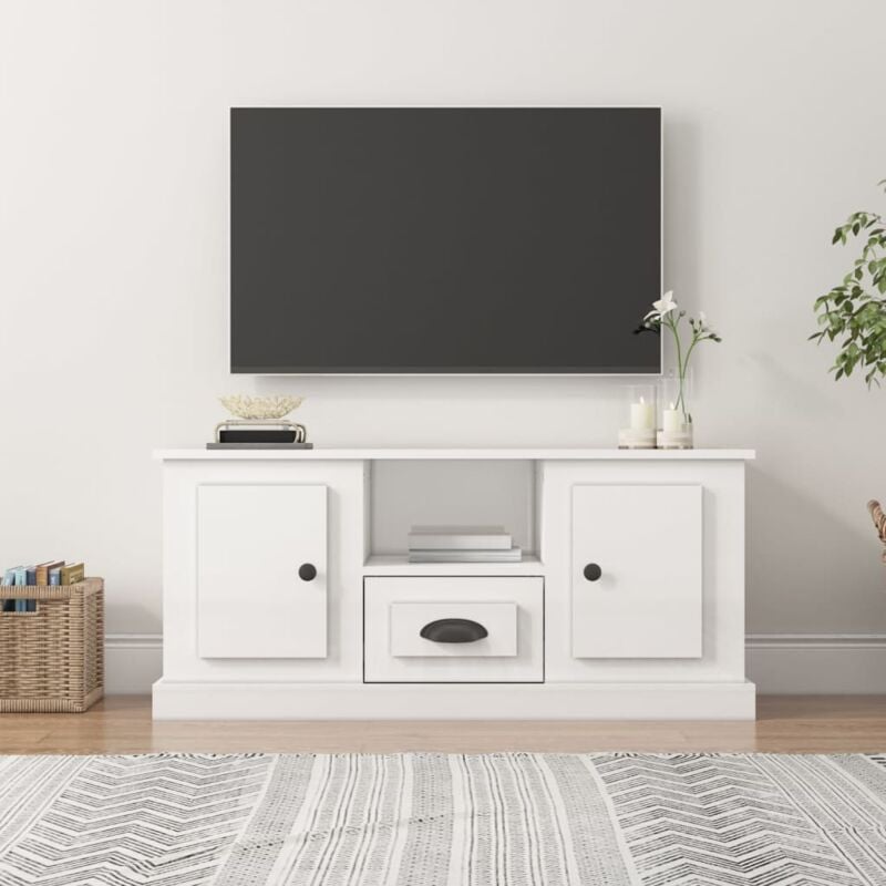 foto del prodotto vidaxl mobile porta tv bianco lucido 100x35,5x45 cm legno multistrato
