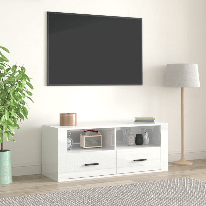 foto del prodotto vidaxl mobile porta tv bianco lucido 100x35x40 cm in legno multistrato