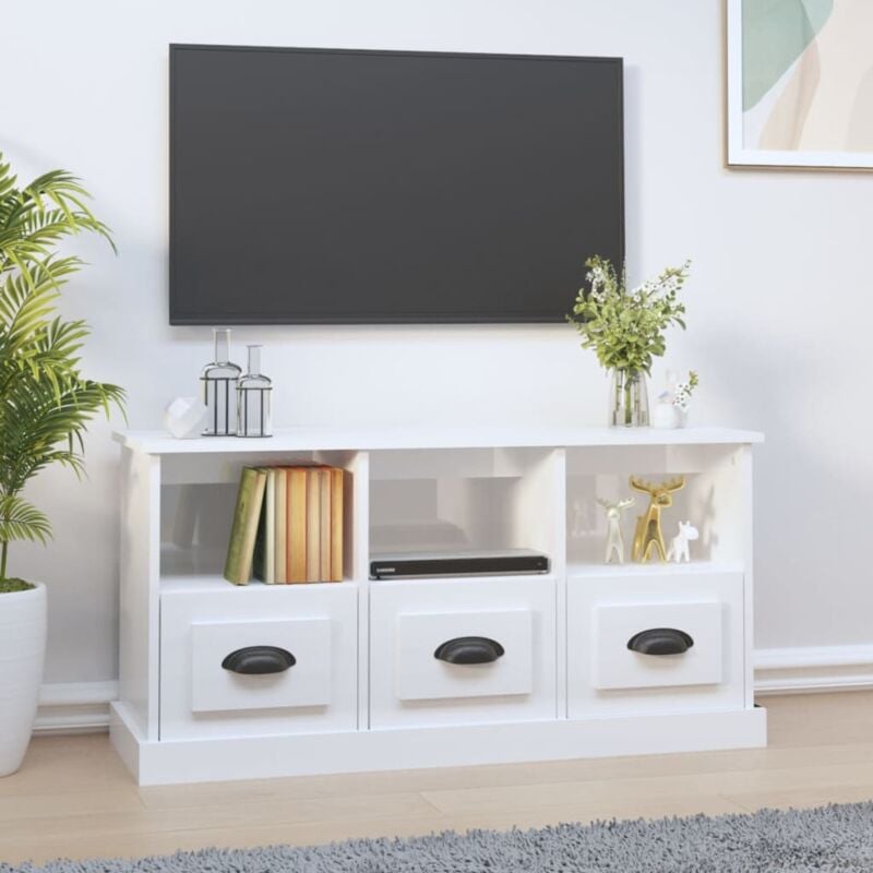 foto del prodotto vidaxl mobile porta tv bianco lucido 100x35x50 cm in legno multistrato