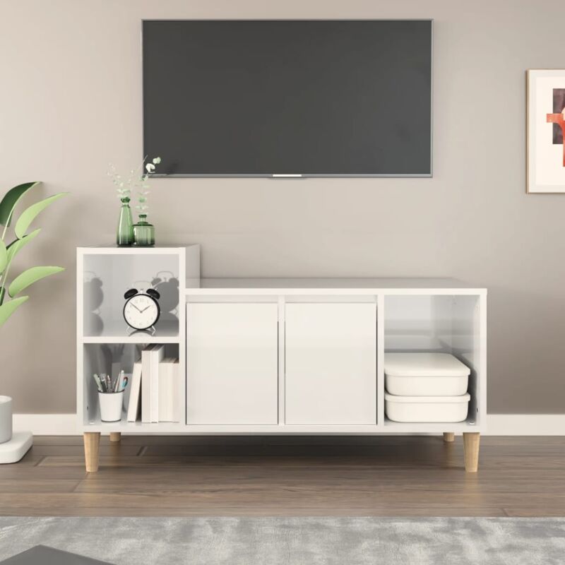 foto del prodotto vidaxl mobile porta tv bianco lucido 100x35x55 cm in legno multistrato