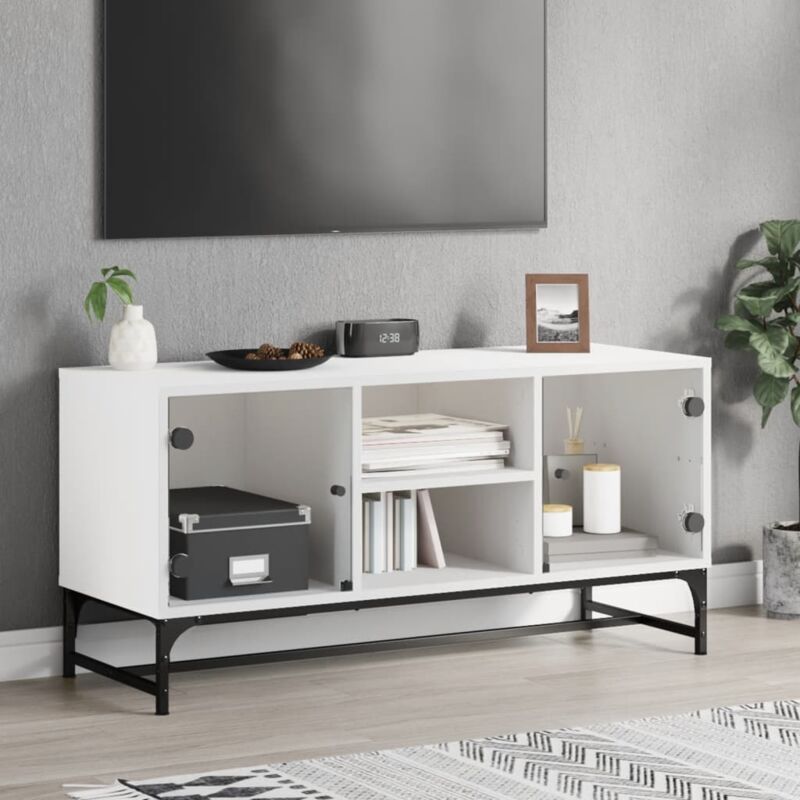 foto del prodotto vidaxl mobile porta tv con ante in vetro bianco 102x37x50 cm
