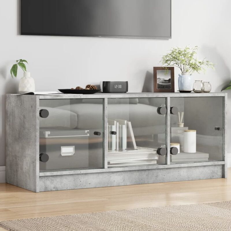 foto del prodotto vidaxl mobile porta tv con ante in vetro grigio cemento 102x37x42 cm