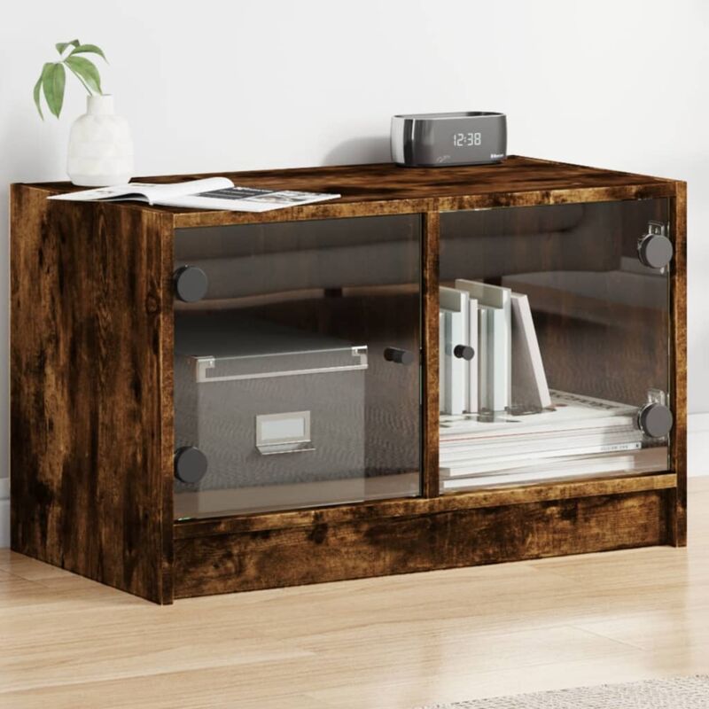 foto del prodotto vidaxl mobile porta tv con ante in vetro rovere fumo 68x37x42 cm