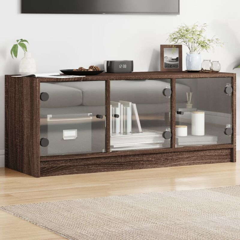 foto del prodotto vidaxl mobile porta tv con ante in vetro rovere marrone 102x37x42 cm
