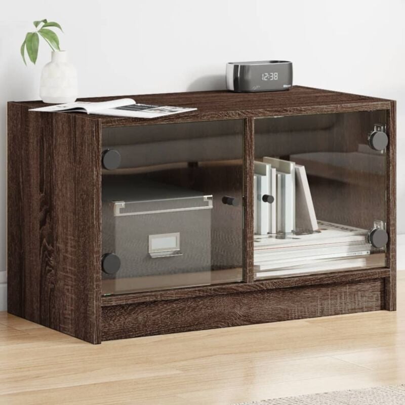 foto del prodotto vidaxl mobile porta tv con ante in vetro rovere marrone 68x37x42 cm