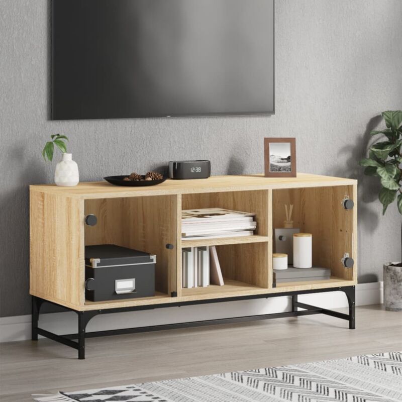 foto del prodotto vidaxl mobile porta tv con ante in vetro rovere sonoma 102x37x50 cm